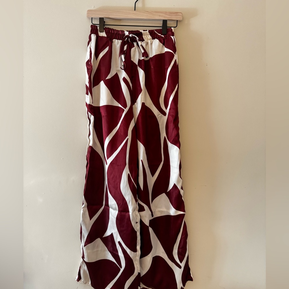 Burgundy and White Patterned Pants